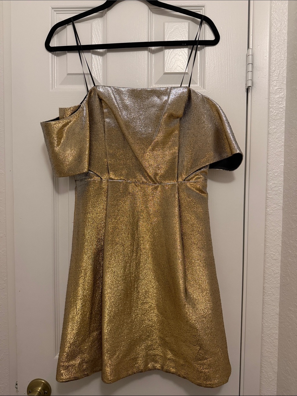 Sandro Gold Metallic Off-Shoulder Mini Dress